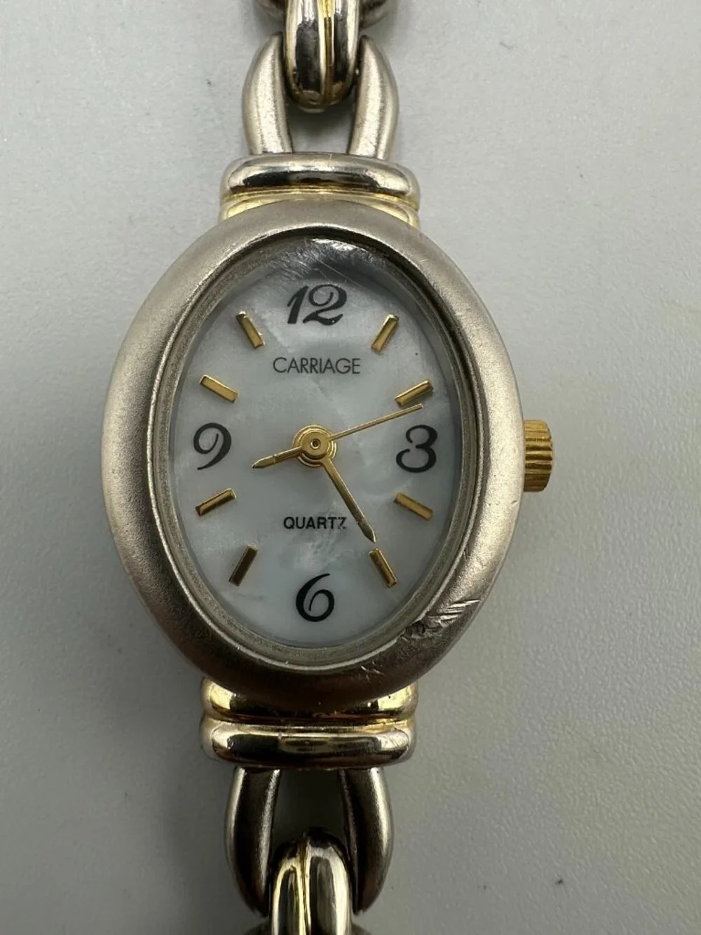 3/$30 Carriage Watch Women Silver Gold Two Tone Oval Dial 19MM New Battery 6.5'